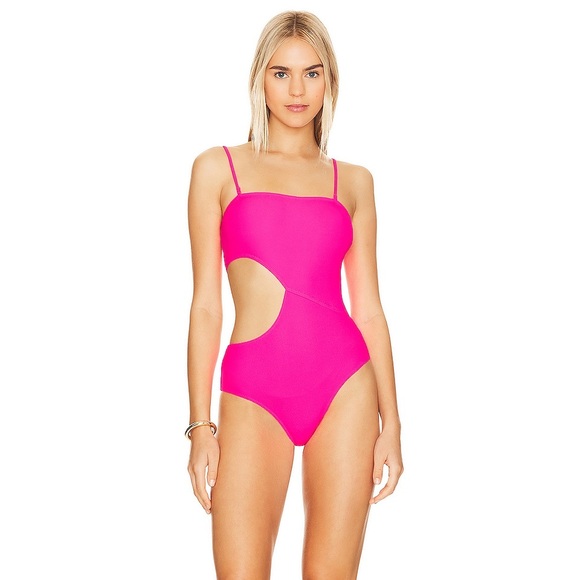 NWT Revolve Solid Striped Cameron Cutout One Piece Swimsuit Neon Pink - Picture 1 of 4